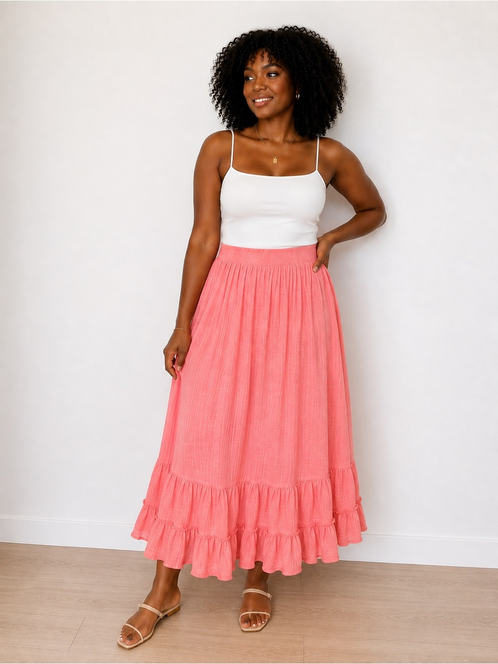 ☮️ 2/$30 American Eagle Outfitters Pink Tiered Maxi Skirt Size Large